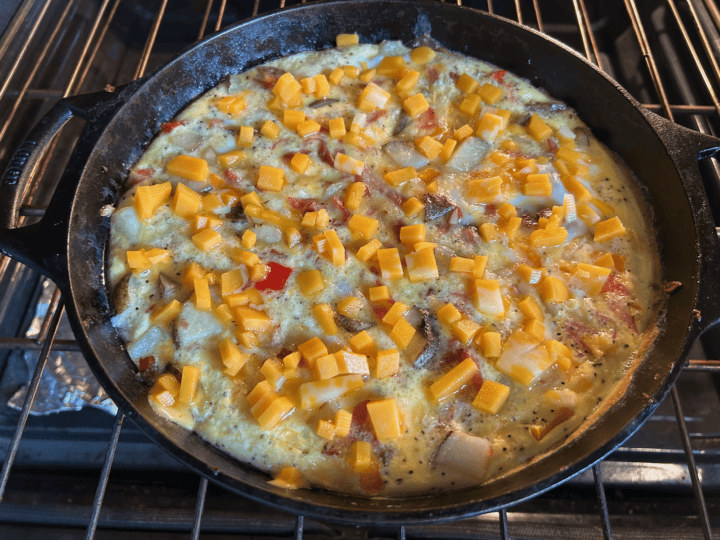 Cast Iron Ham and Potato Breakfast Skillet in oven