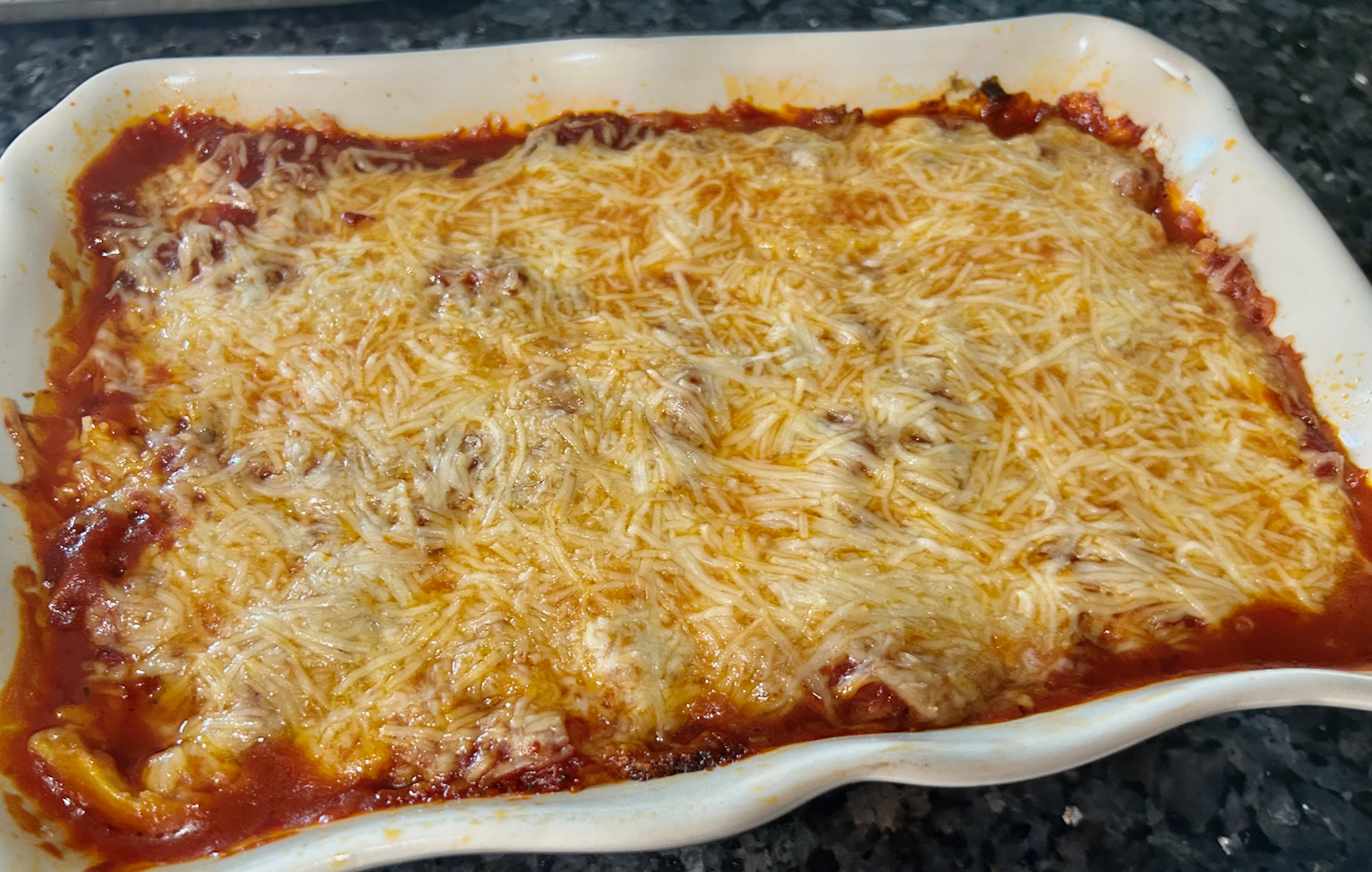 Easy Cheesy Baked Tortellini with Homemade Meat Sauce layers