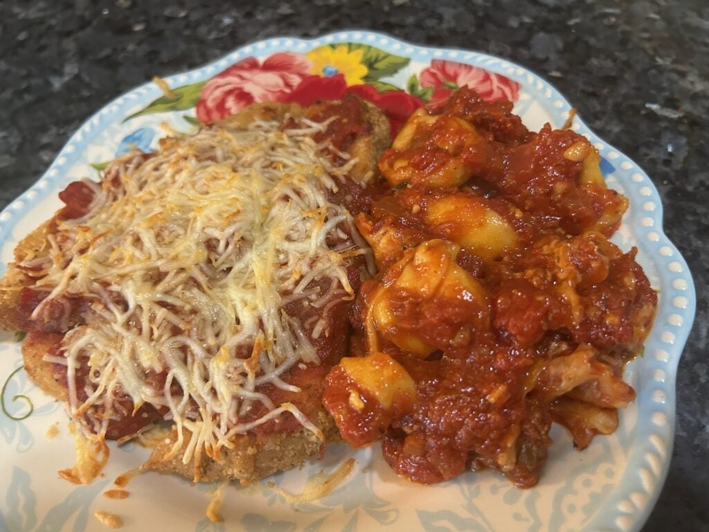 chicken parm and cheesy tortellini with homemade sauce