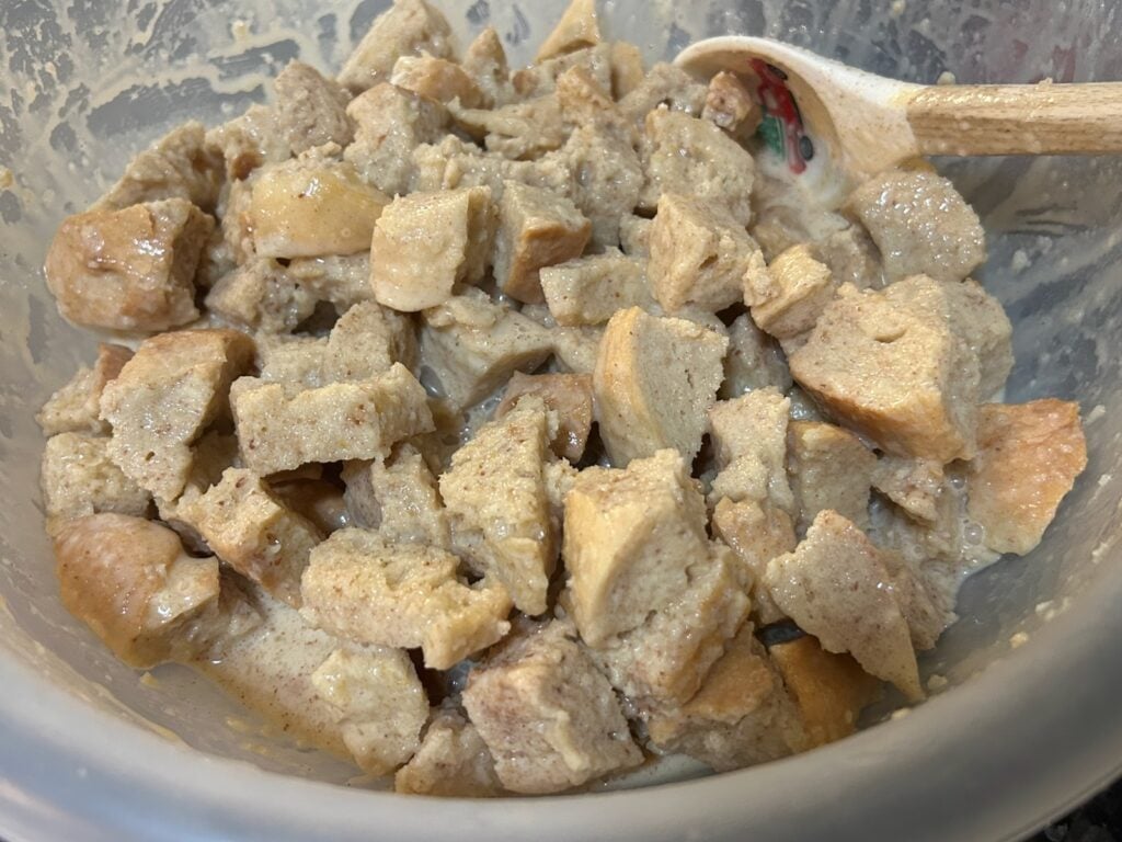 bread pudding custard poured over cubed bread