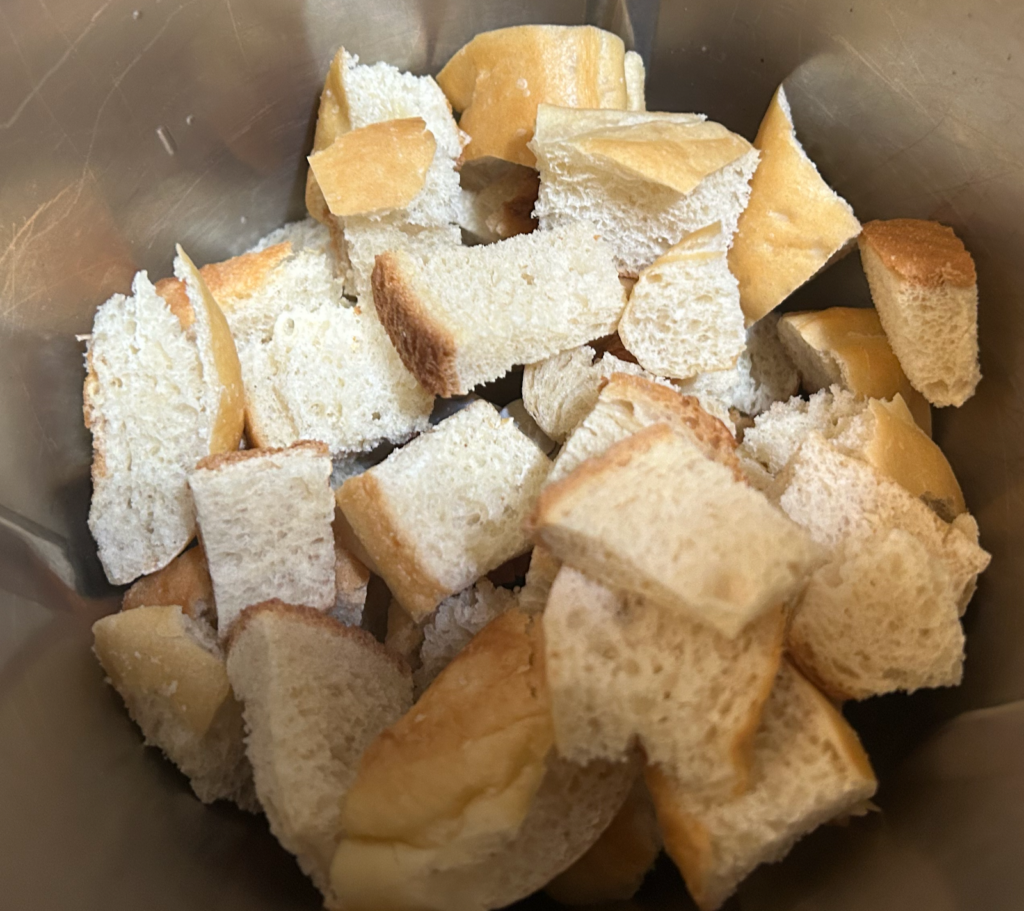 dried bread cubes in food processor