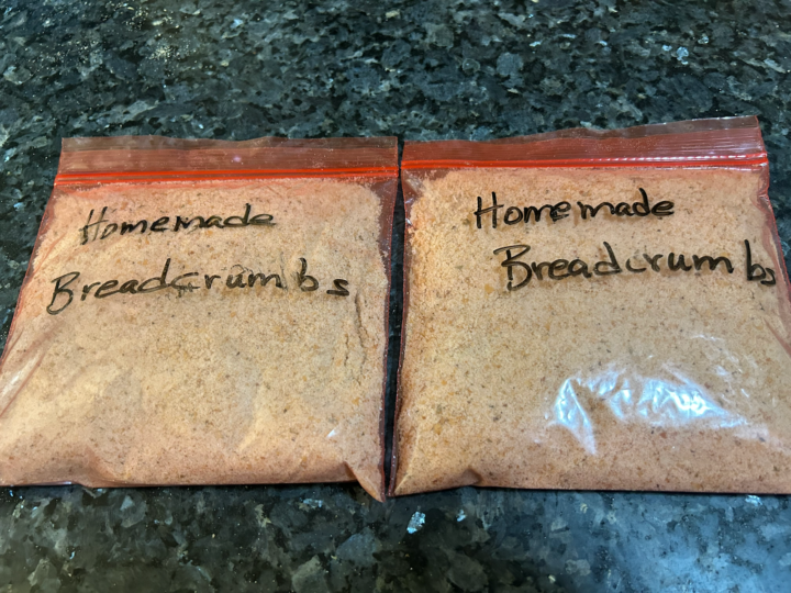 Homemade Seasoned Breadcrumbs from Leftover Bread (packaged for freezing)