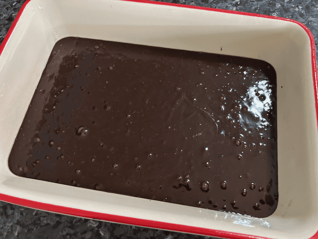 brownie batter in baking dish