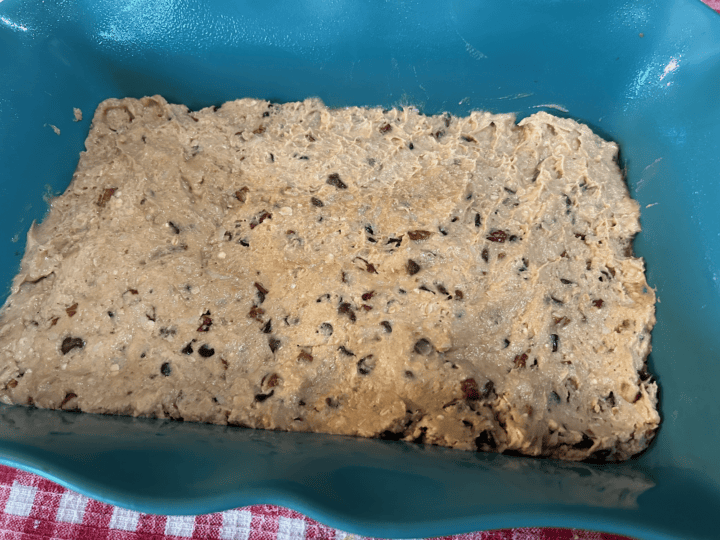 cowboy blondie dough in baking dish
