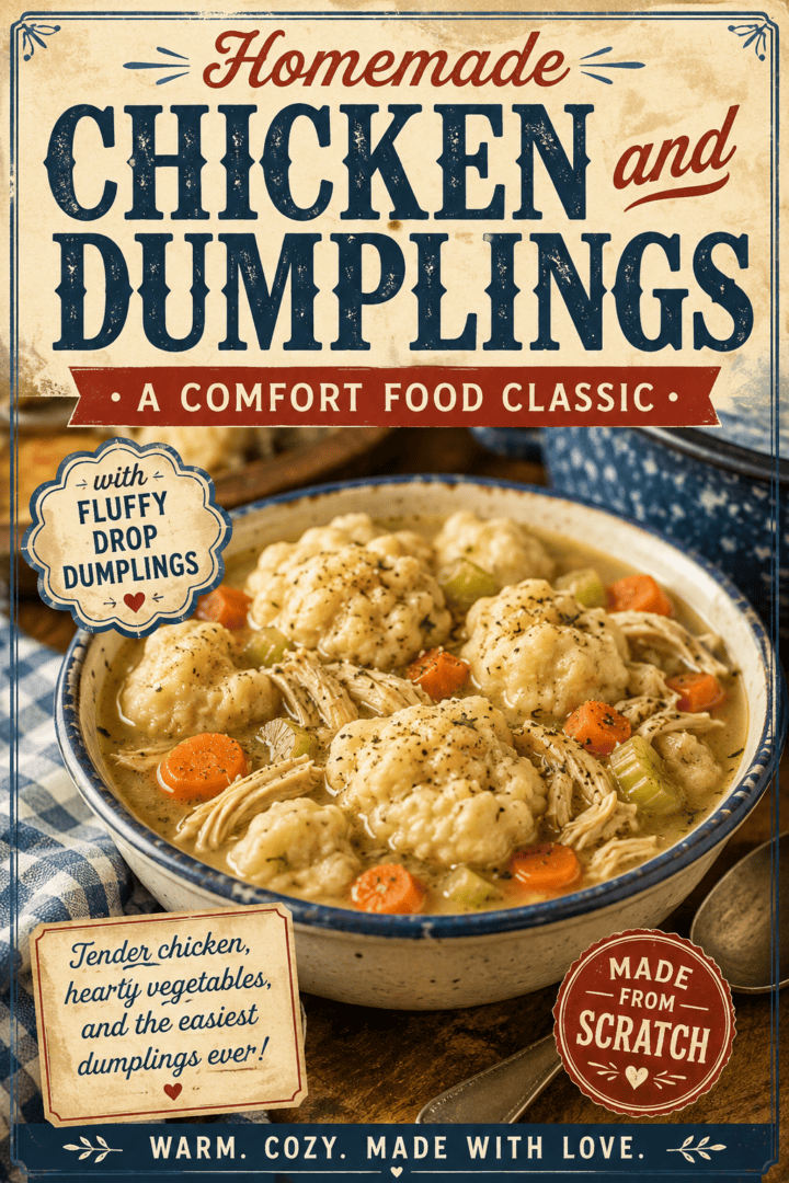 Homemade Chicken and Dumplings vintage pin for pinterest