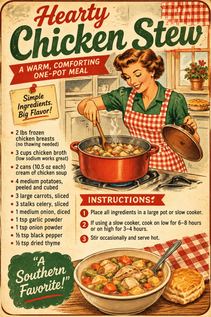 hearty chicken stew pin for pinterest