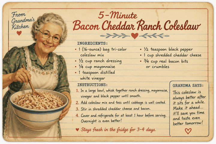 Bacon cheddar ranch coleslaw recipe card