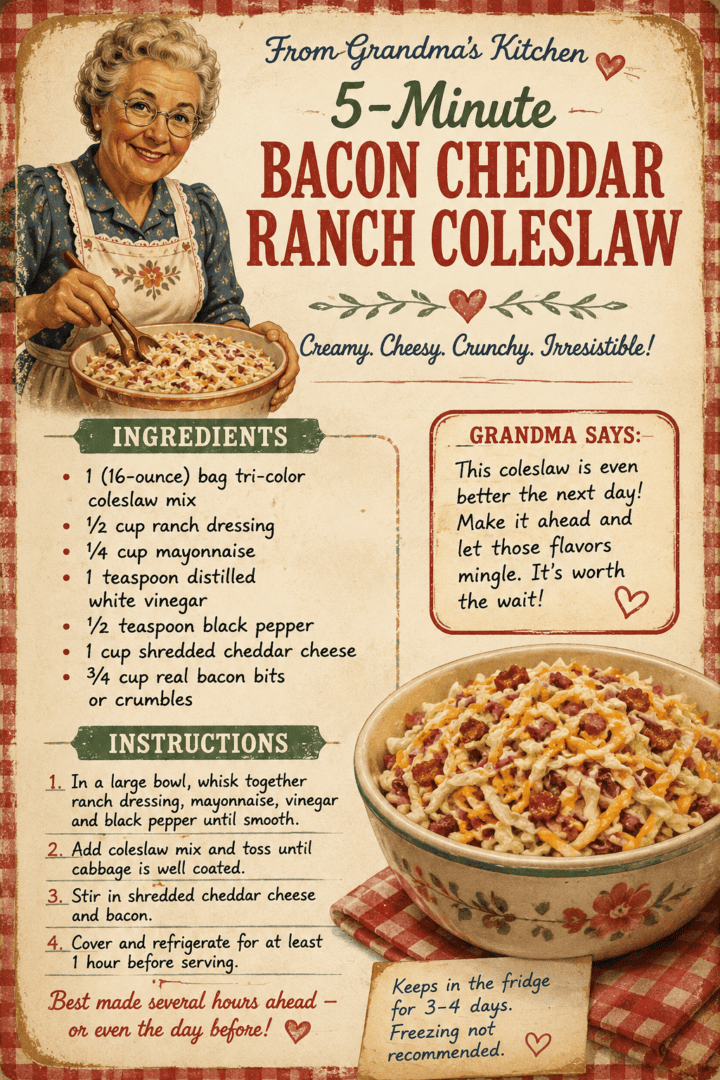 Bacon cheddar ranch coleslaw recipe card