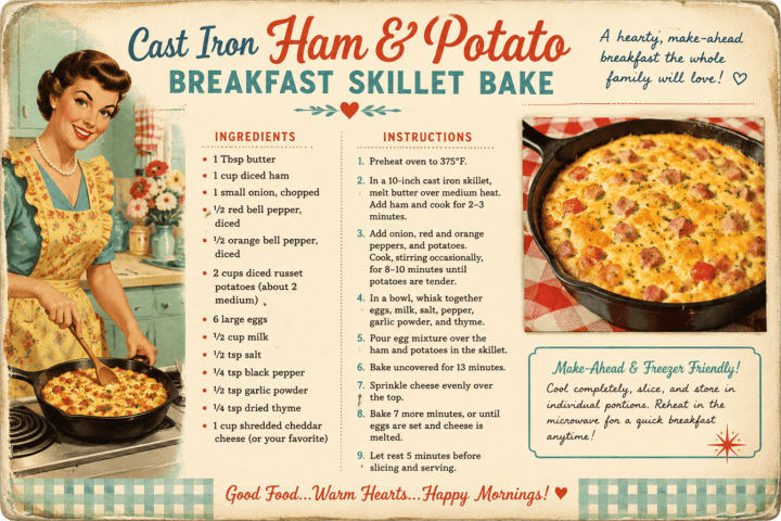 Cast Iron Ham and Potato Breakfast Skillet recipe card
