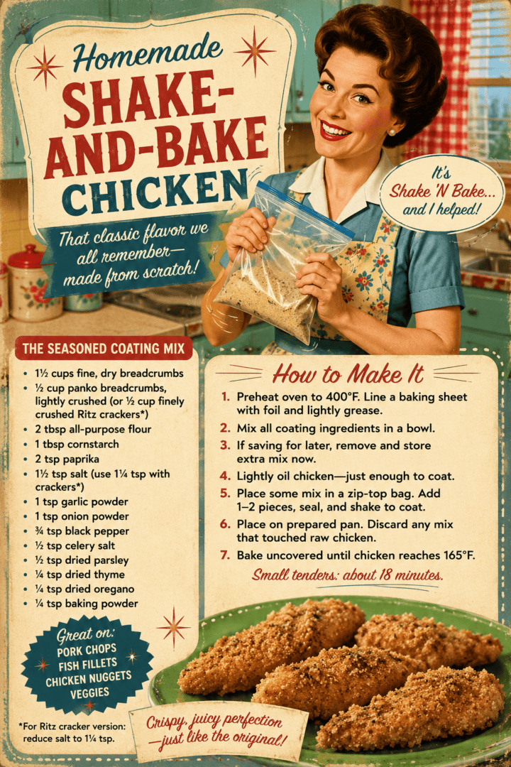 shake and bake recipe card pin for pinterest