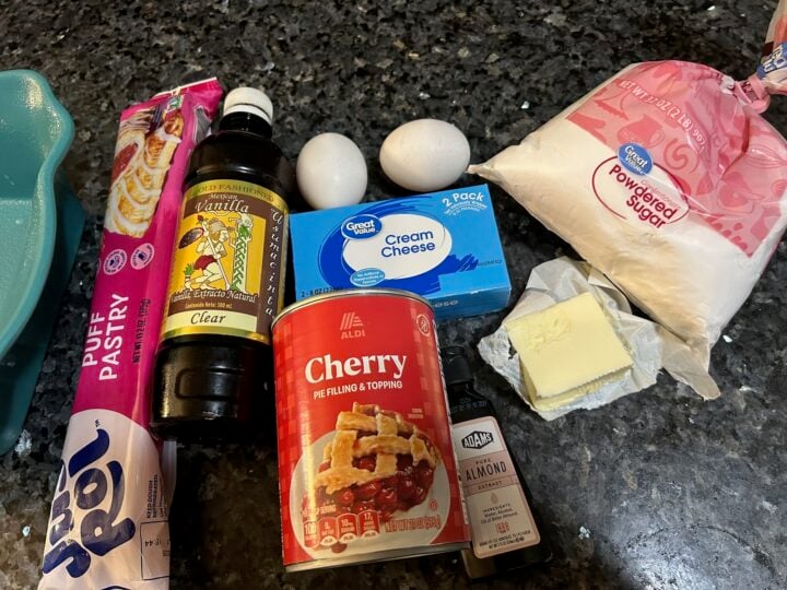 Southern Gooey Butter Bars with Cherries (ingredients)