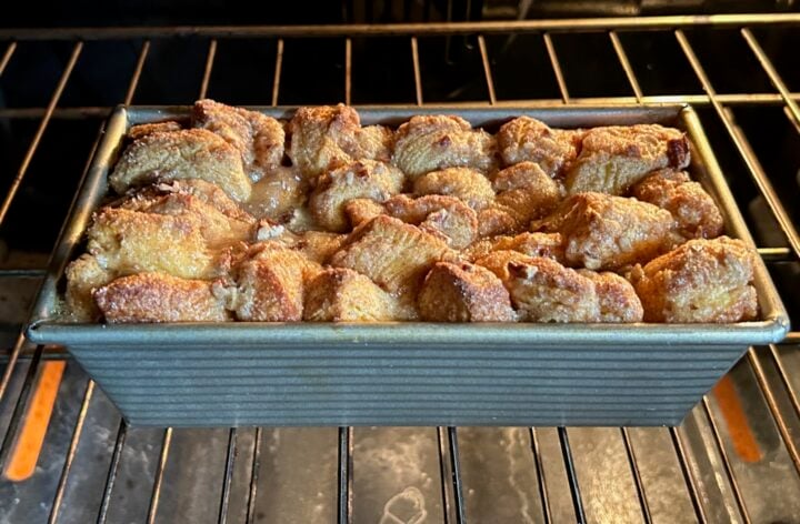 Easy Monkey Bread with Canned Biscuits baking in oven