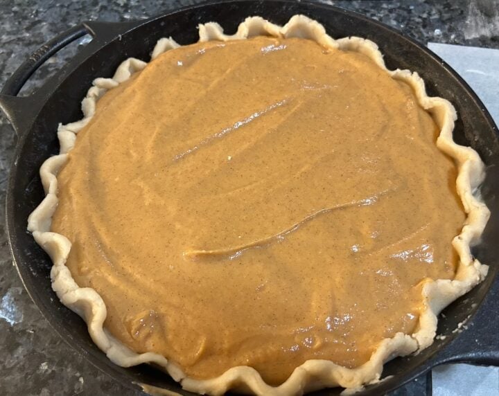 Old Fashioned Cast Iron Pumpkin Pie before baking