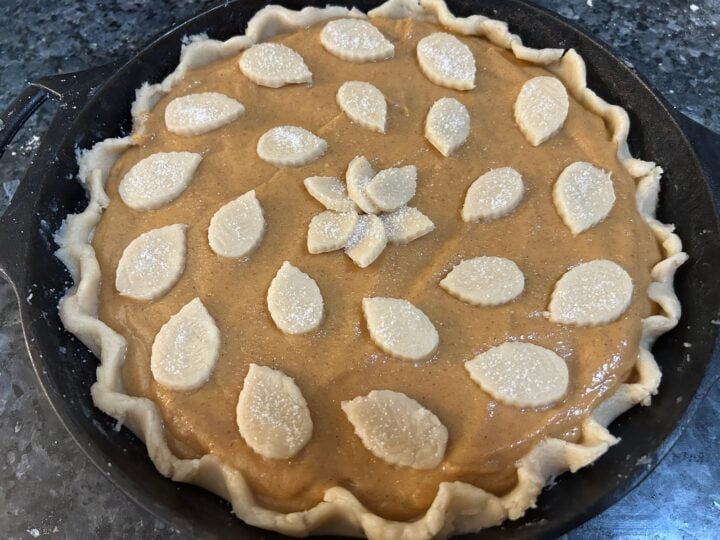 Old Fashioned Cast Iron Pumpkin Pie before baking