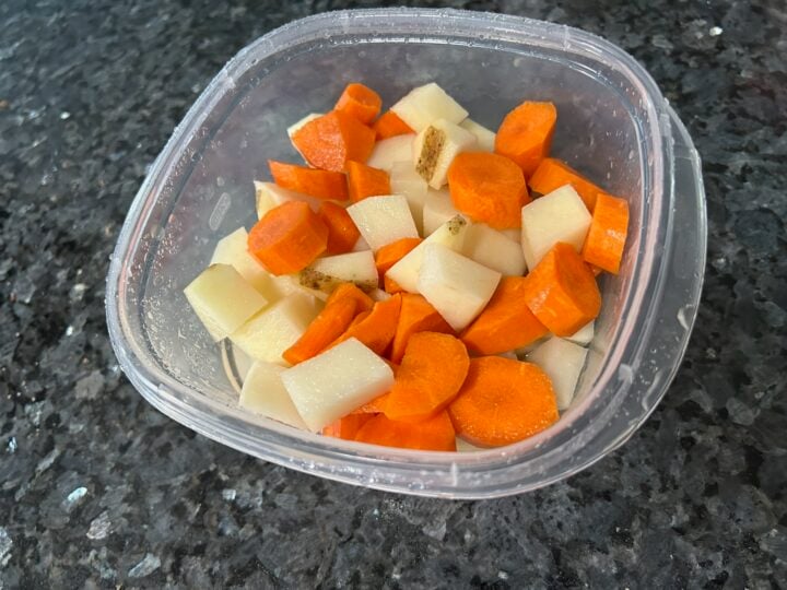 chopped potatoes and carrots