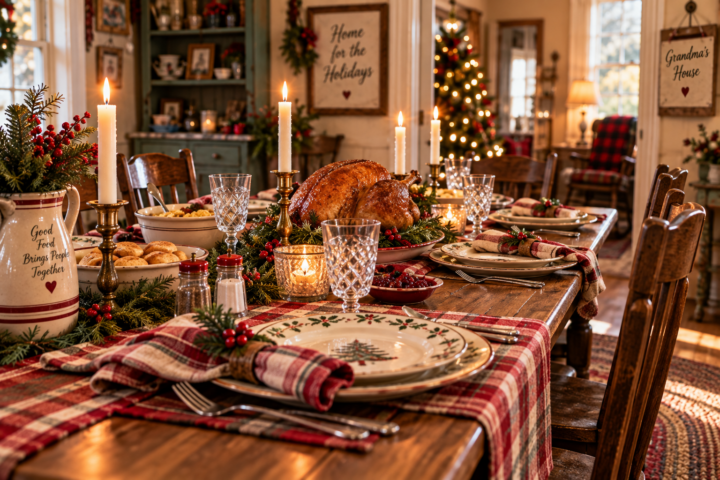 christmas table set for guests