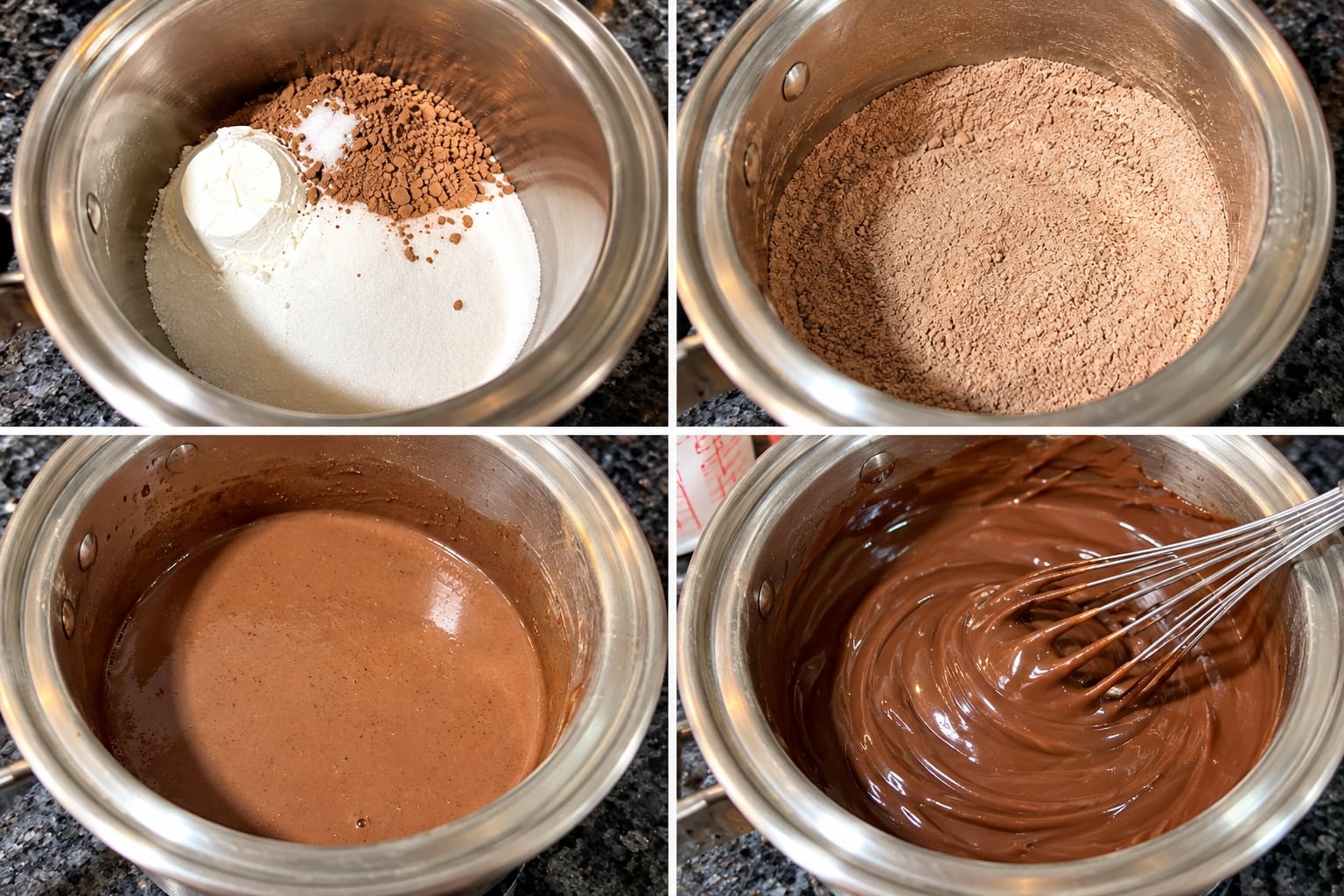 making the pie filling - process photos to make chocolate pie filling