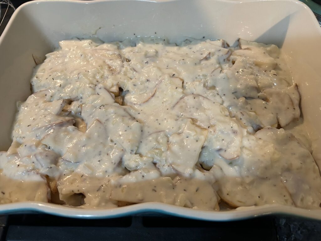 potatoes with cream in casserole dish